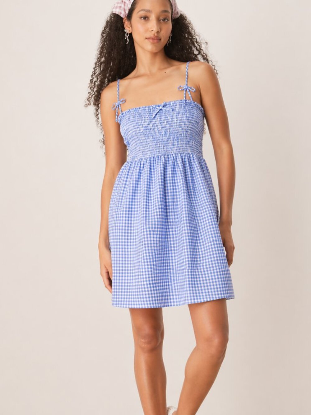 Full Tilt Blue White Gingham Smocked Mini Dress XL Open Back NWT Cottagecore